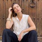 Summer Women’s Button Down Eyelet Tops Solid Color Sleeveless Round Neck Lace Trim Shirts Daily Casual Blouse Summer