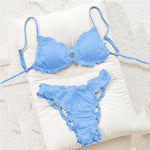 Light Blue Ruffled Edge Swimwear Sexy String Bikinis Sets Swimsuit Woman 2026 Ring Bathing Suit Holiday Brazilian Bikini Mujer