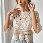 Half Sleeve Hollow Out Solid Crochet Knitted Tunic Beach Cover Up Cover-ups Beach Dress Beach Wear Beachwear Female Women V8401