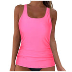 Women Summer Swimwear Loose Fit Scoop Neck Sleeveless Tankini Top Bohemian Tie Dye Print Bathing Suit Padded Swimsuit Top Xxl