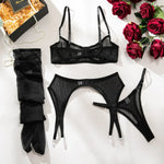 Toucheart Erotic Lingerie Comfortable Mesh Sexy Body Shaping Ultra-thin See-through Sexy Underwear Four-piece Set with Stockings