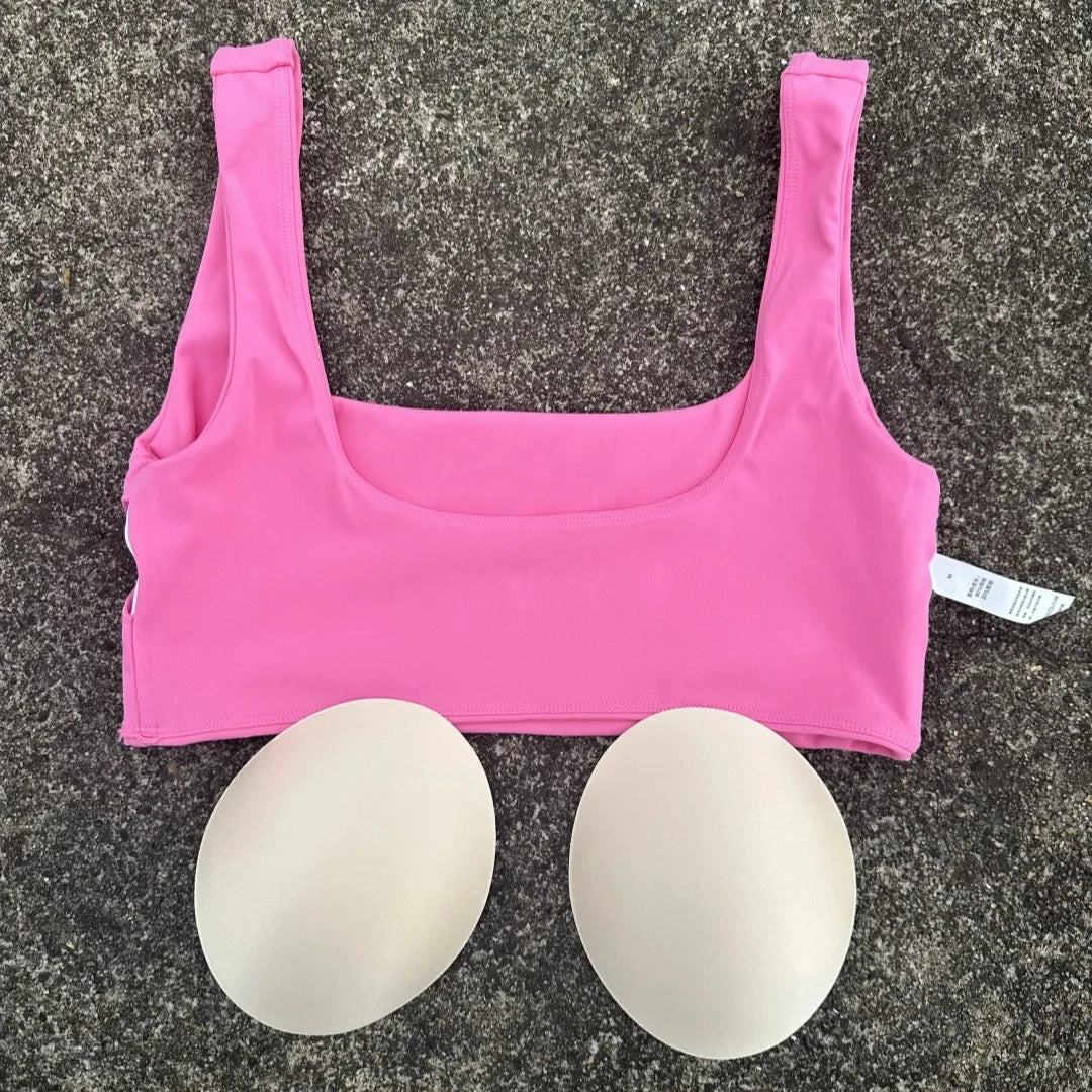 Solid Color Butter Square collar Soft Gym Yoga Underwear Women Hollow back shoulder strap Fitness Vest sport Bra Top With pad