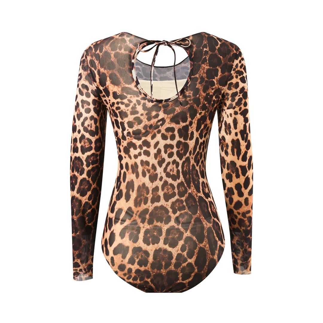 S - XXL 2026 Leopard With Skirt Long Sleeve One Piece Swimsuit Women Swimwear Female High Cut Leg Bather Bathing Suit Swim V7352