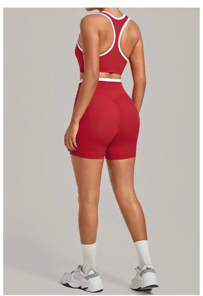 Women's Seamless Yoga Sets Sports Fitness High Waist Hip-lifting Shorts Back Beauty Sleeveless Suits Gym Training Workout Sets