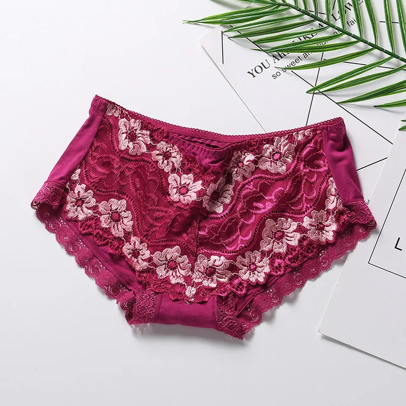 Sexy Lace Flowers Embroidery Panties for Women Underwear Low Waist Briefs Summer Breathable Comfort Shorts 15 Color Lingerie