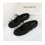 BIGTREE Satin Bow With One Strap With Shallow Mouth Half-Tugging Women's Hollow Inner Heightened Round-Head Sandals Comfortable