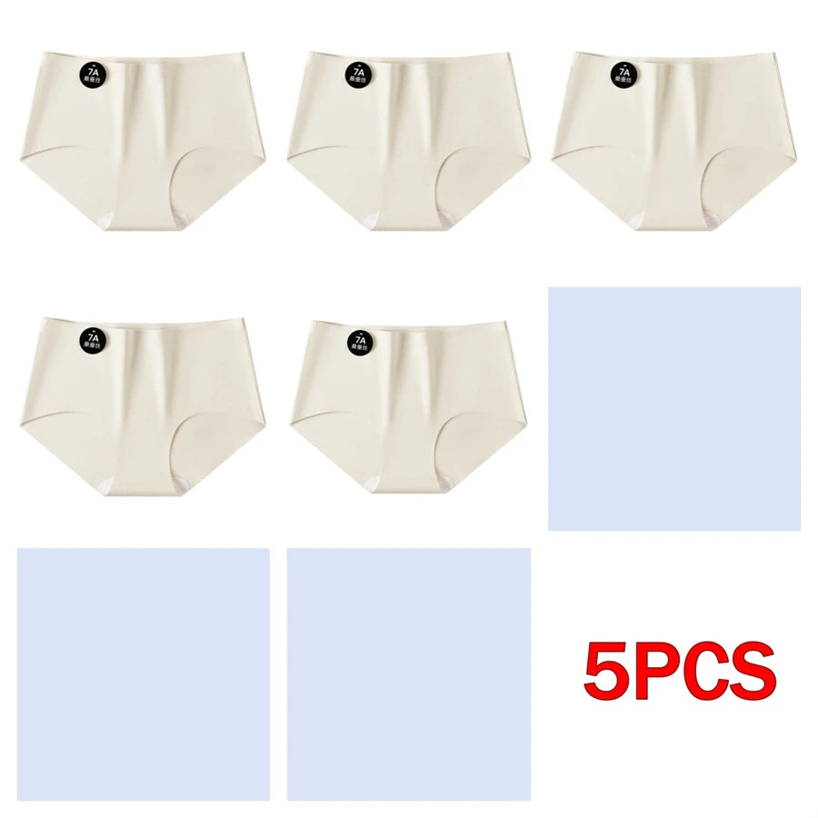 5PCS Seamless Mulberry Silk Underwear Ultral Thin Women's Panties Sexy High Elastic Invisible Briefs Soft Underpants Lingerie