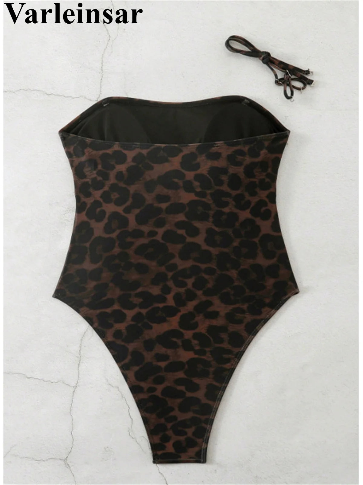 S - XL New Leopard Printed Bandeau Women Swimwear One Piece Swimsuit Female High Leg Cut Monokini Bather Bathing Suit Swim V8051