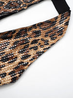 Sexy Halter Neck Off Shoulder Leopard Print Mini Dresses for Women Sleeveless Backless Sequins Skinny Party Night Club Dress