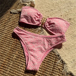 Flower Embroidery Bandeau Bikinis Sets Woman 2026 Metal Buckled Sexy Swimsuit Women High Cut Bathing Swimming Suit Bikini Mujer