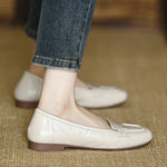 Women Penny Loafer Flats Soft Wrinkled Faux Leather Slip On Square Toe Low Heel Casual Office Daily Shoes