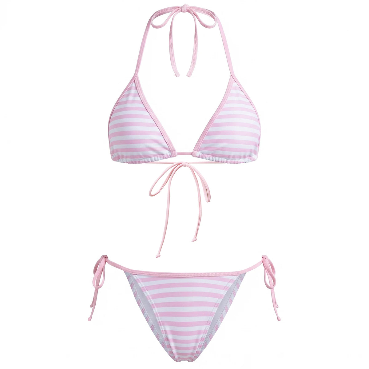 2026 New Womens Stripe Bikini Sets Halter Bra Tops with Tie-up Thong 2 Pcs Set Swimsuits Stylish Sexy Beach Pool Bathing Suit