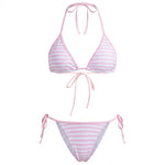 2026 New Womens Stripe Bikini Sets Halter Bra Tops with Tie-up Thong 2 Pcs Set Swimsuits Stylish Sexy Beach Pool Bathing Suit