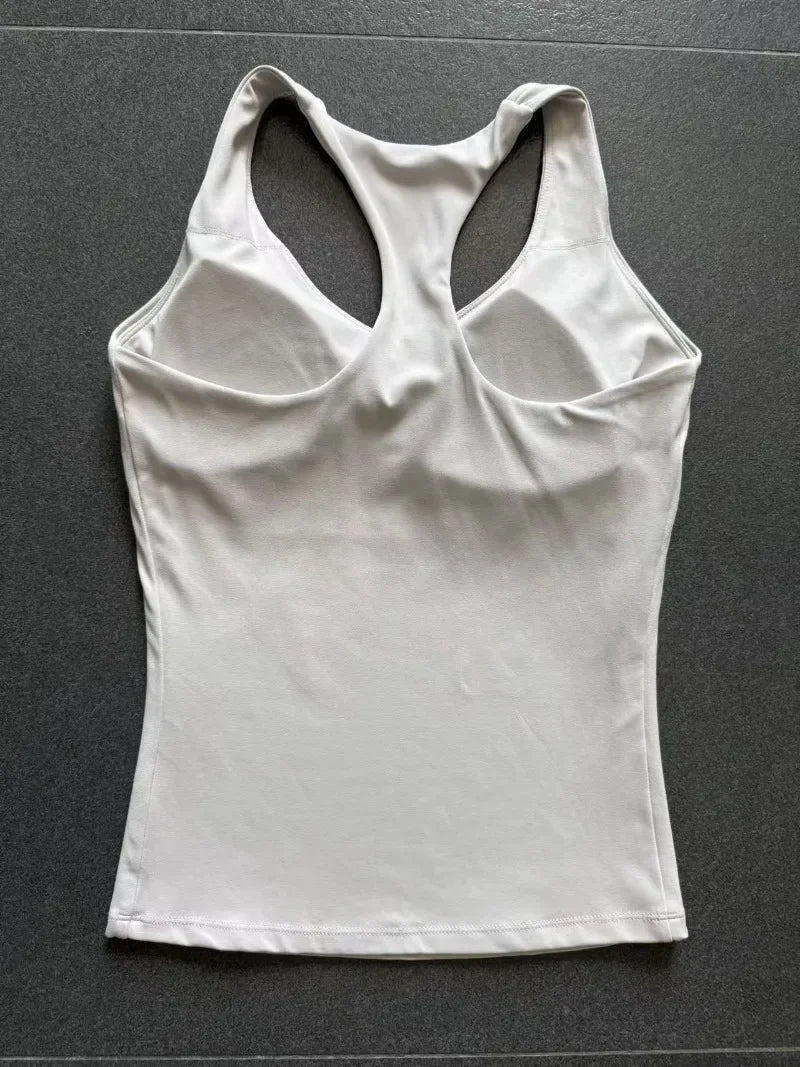 Women's Seamless Yoga Vest Sports Fitness Gym Beauty Back Top Nude Slim Fit Training Running Workout Vest