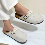 Shiny Rhinestones Outdoor Slippers Women's Shoes 2026 Summer Trend Luxury Platform Sandals Black Buckle Cork Clog Luxury Mules