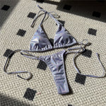 Halter Glitter Sparkling High Leg Cut Bikini Women Swimwear Female Swimsuit Two-pieces Bikini Set Bather Bathing Suit Swim V5102