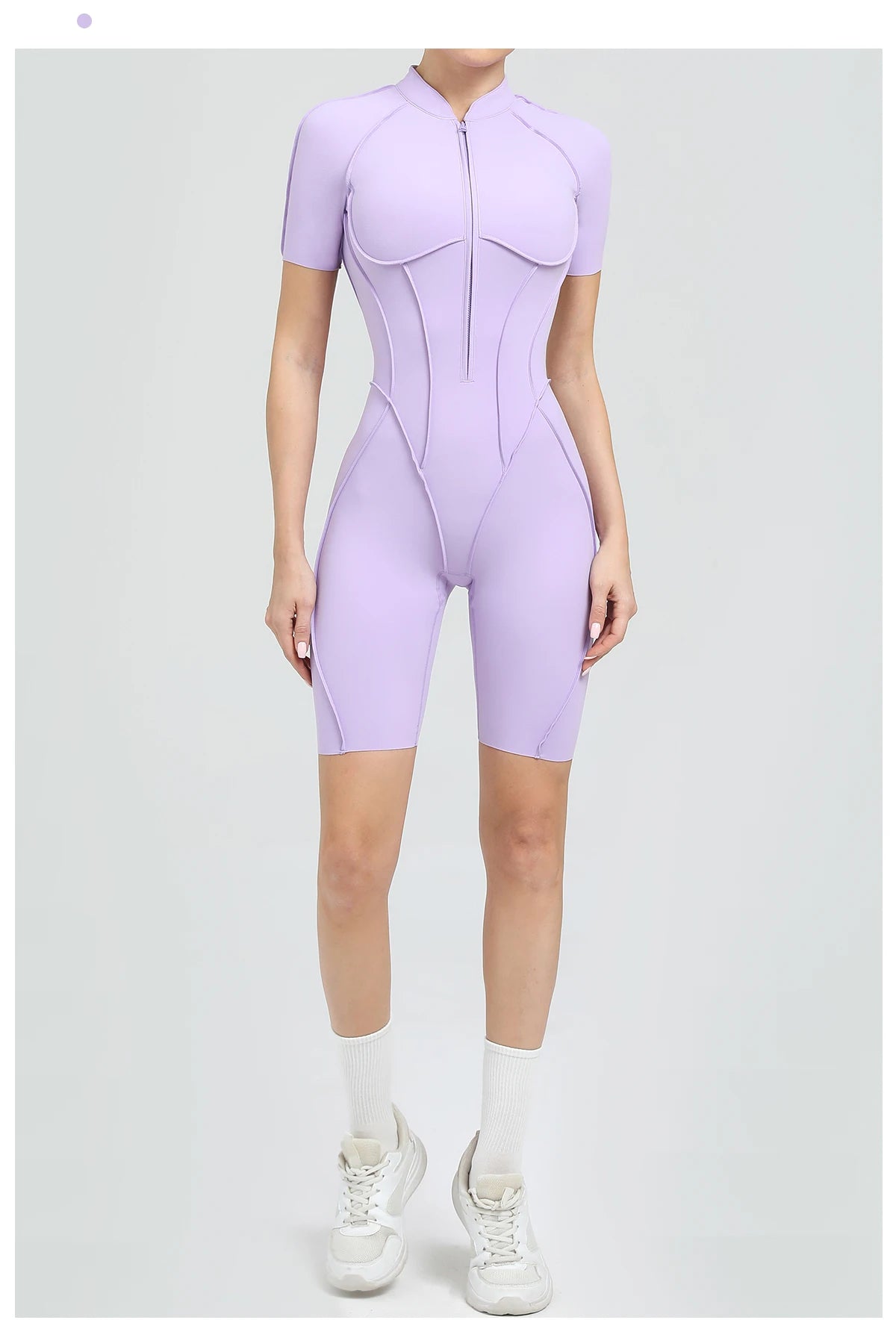Summer Zipper Workout Jumpsuit Sports Overalls Women Running Fitness Short Sleeve Yoga Bodysuit