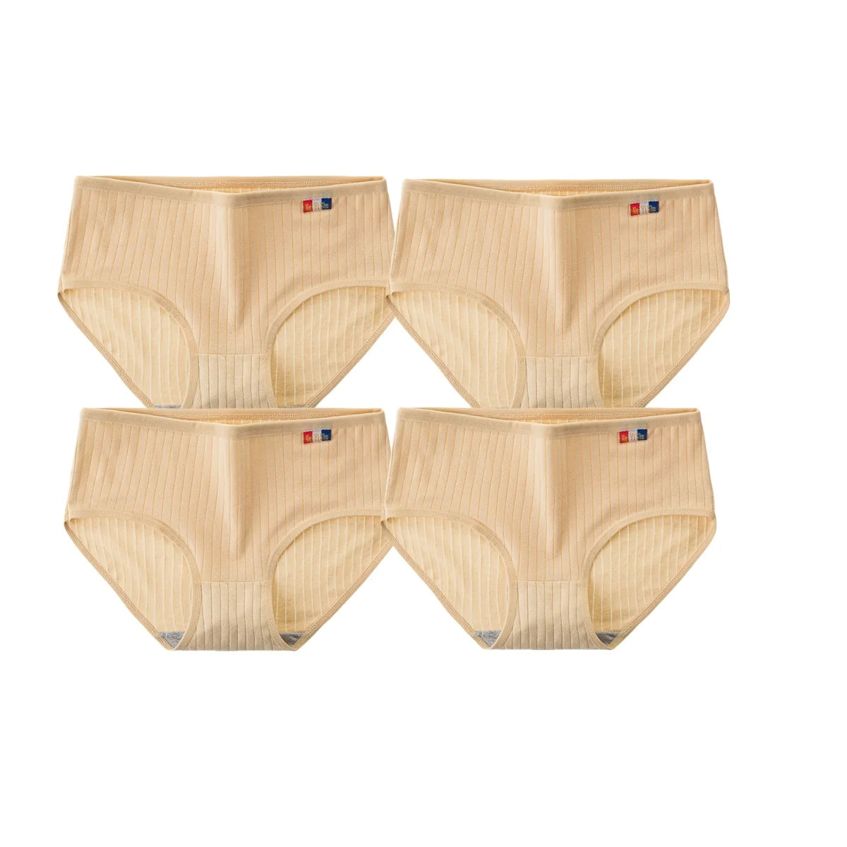 4Pcs/Set Women's Mid-Rise Cotton Panties Breathable Soft Ribbed Underwear Solid Lingerie Stretchy Comfort Daily Briefs M-XL