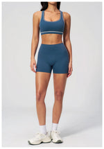 Summer New Color Contrast Yoga Set Women Tight I-shaped Back Sports Bra Versatile Fitness Suit High Waist Shorts Workout Clothes
