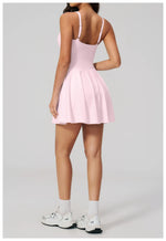 Bodycon Tennis Dress with Shorts Pocket Women Speed Dry Sleeveless V Neck One Piece Sport Outfit Short Dress Fitness Yoga Set