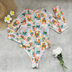 2026 Printed Long Sleeve Swimsuit Sexy Swimwear Women Backless Surf Swim Suit Slimming Bathingsuit Bikini Bodysuit Beachwear