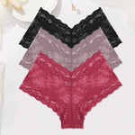 Sexy Lace Panties Women Boyshort Underwear 3Pcs/set Low-Rise Underpants S-XL Ladies Floral Panties Sexy Boyshort Female Lingerie