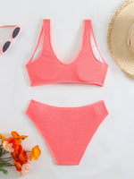 2026 Summer New Women's 2 Piece Swimsuit Solid Color High Waist Bikini Set V-neck Backless Beach Vacation Bathing Suit Swimwear