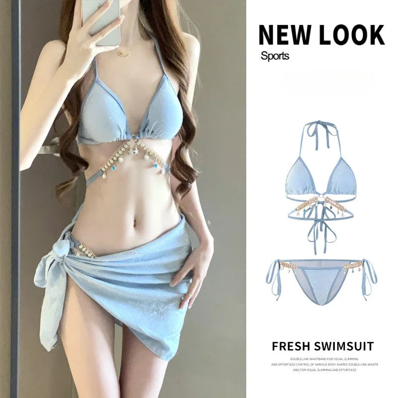 Toucheart Bikini Set Sexy Bikinis Bathing Suit Solid Color Halter Neck Strap Thong Women Swimsuit Set for Beach Swimwear New