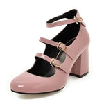 Brand New Big Size 43 Sweet Red Mary Jane Pumps Lovely 7cm High Heels Buckle Straps Party Shoes Black Office Lady Shoes Women
