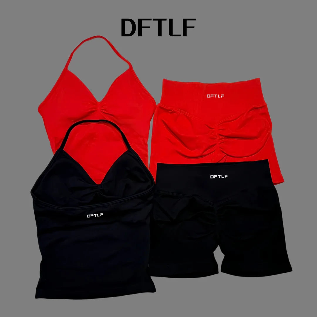 DFTLF 2 Pieces Sports Set Women Backless Tank Yoga Tops High Waist Scrunch Seamless Shorts Sport Gym Set Sportswear Workout Set