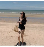 Swimsuit one-piece conservative high-waist belly-covering long-sleeved sun protection hot spring resort swimsuit