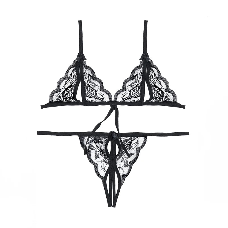 Babydoll Costumes Women Hot Open Bra Crotch Lace Sexy Transparent Underwear Sexy Lingerie Set