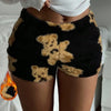 Women Autumn Winter Ins Style Cute Bear Printed Fluffy Shorts Thick Soft Cozy Hot Girl Loungewear Sleep Wear