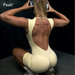 Flutter Sleeve One Piece Yoga Set Women Backless Yoga Enterito Gym Set Seamless Sports Jumpsuit Bodysuit Workout Shorts Romper