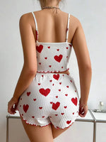 New women's sleepwear camisole shorts two-piece set home wear heart-shaped printed underwear vest breathable and comfortable Hot