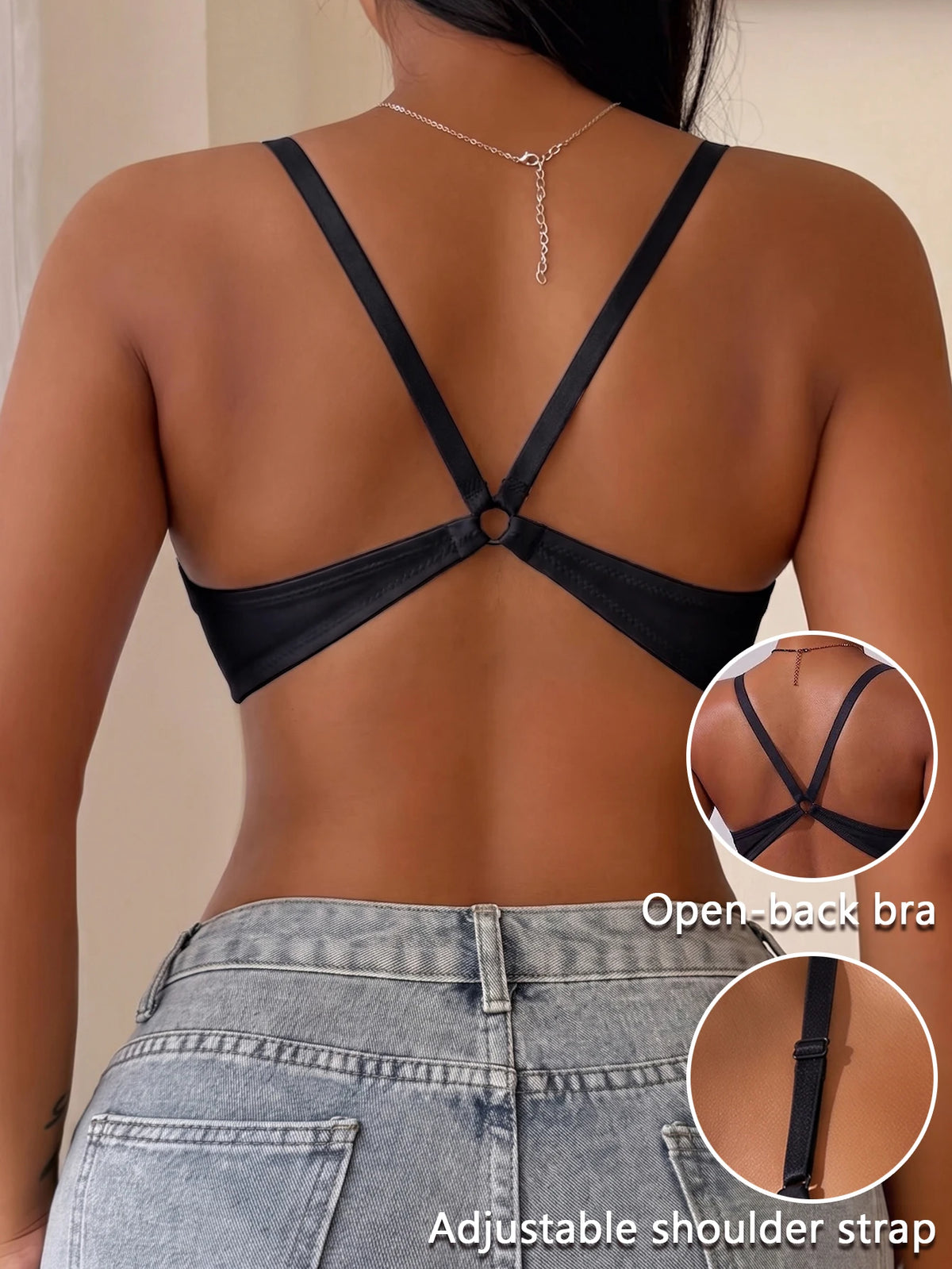 Solid Lining Women Push‑up Bra Smooth Cup Front Closure Stylish Bra Daily Breathable Backless Lingerie