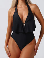 S - XL Deep V Neck Halter Backless One Piece Swimsuit Women Swimwear Female High Cut Leg Monokini Bather Bathing Suit Swim K7444