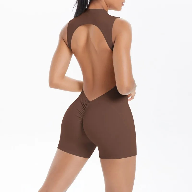 Women's Seamless Yoga Jumpsuit New Beautiful Back & Pleats Hip Lifting Short Jumpsuit Sports Running Fitness Jumpsuit Yoga Suit