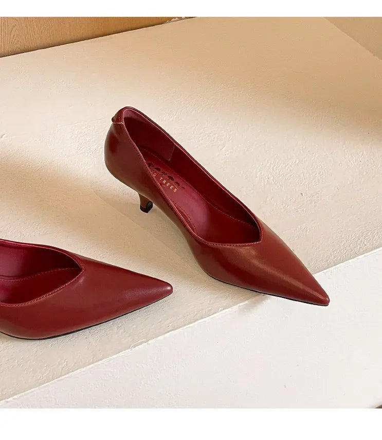 BIGTREE Sexy Classic High Heels Women Pumps Wedding Solid PU 5CM Thin Heels Kitten Heel Office Ladies Slip on Shoes Woman