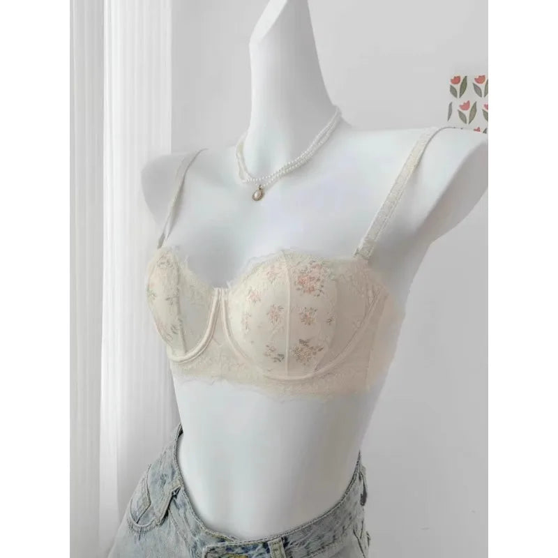 Summer Rabbit Cup Bralette Large Bust Light Support Thin Lace Beachwear Pure Comfort Wirefree Anti-Sagging Bra AU S-XL MOYISU