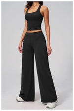 Women's Summer Two Piece Yoga Sets Slimming Sports Tank Top Lifted Buttocks High Waist Flare Pants Gym Fitness Suits Tracksuit