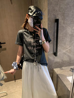 Spliced Lace Elastic High-waisted Slimming Skirt White Lace Trim Skirt Elastic Waist Casual Summer Style Skirt For Women 6S7Q