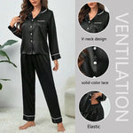 Spring Autumn Silk Pajamas Set for Women Casual Soft Nightwear Tops and Pants Solid Buttons Cardigan Sleepwear Homewear