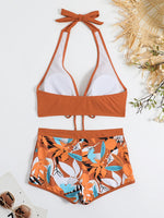 2026 Halter Bikini Set Short Swimsuit Women High Waist Swimwear Female Printed Bathers Swimming Bathing Swim Suit Beachwear