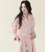 Elegant Bridal Premium Embroidered Coral Fleece Bathrobe for Ladies Thick Extra Long Warm Winter Home Dressing Gown Sleepwear