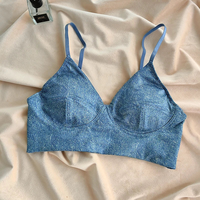 Fashion Women Underwear Cowboy Vest Seamless Simple Bra Deep V Wireless Comfort Brassiere Classic Sling Lingerie Outer Wear