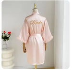 Fashion Satin Robe Female Bathrobe Sexy Lingerie Silk Kimono Bride Dressing Gown Women Sleepwear Furry 3/4 Sleeve Gown Bathrobe