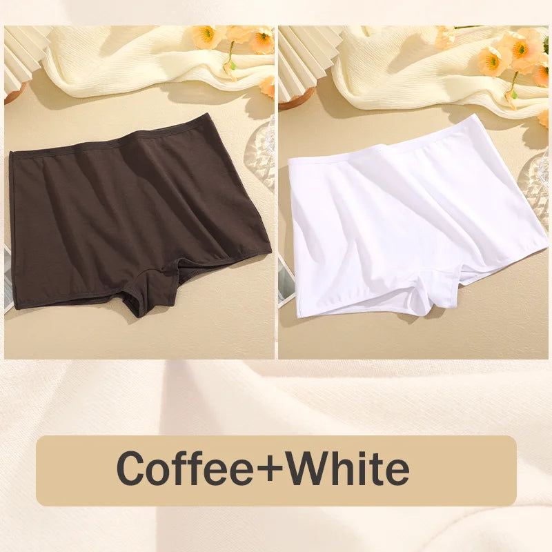 2PCS Women's Panties Cotton Seamless Sports Boxers Underwear Female Solid Color Briefs Cozy Lingerie Intimate Underpants XS-XL