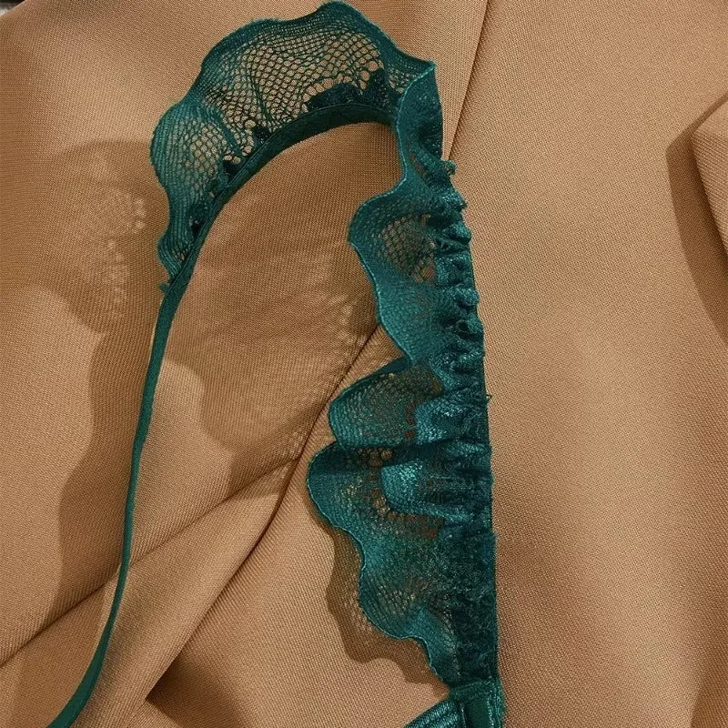 2 Piece Set Sexy Interesting Underwear Set for Women Solid Color Lace Mesh See-through Bra Exotic Sexy Lingerie Set
