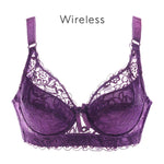 B C D Cup 75-105 Big Size Wire Free Bra Push Up Bra Lace Hollow Out Wireless Lace Underwear Sexy Ultra Thin Transparent Bra 105D